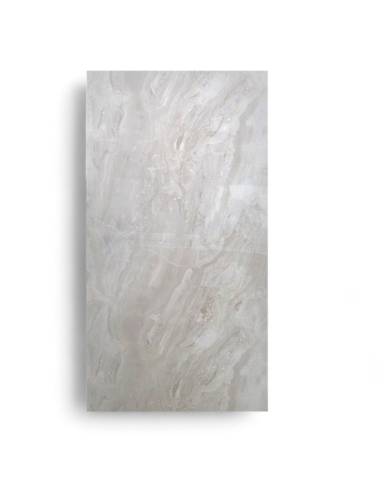 Aurelia Stone PVC marble sheet with soft ivory and beige veining 48x96 waterproof wall panel by Flexstone