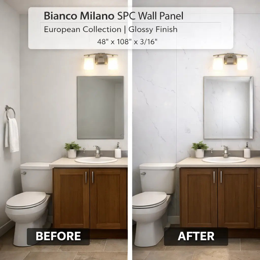 Bianco Milano SPC wall panel 4x9 white stone interior wall
Flexstone Bianco Milano waterproof SPC wall panel
Bianco Milano SPC panel bathroom and feature wall
White stone SPC wall panel modern interior design
Bianco Milano interior wall panel bright clean finish