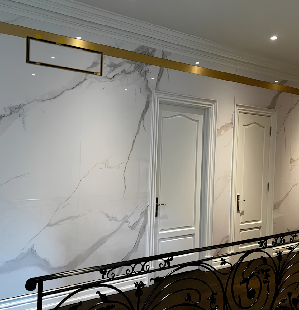 white wall panel book match after installation