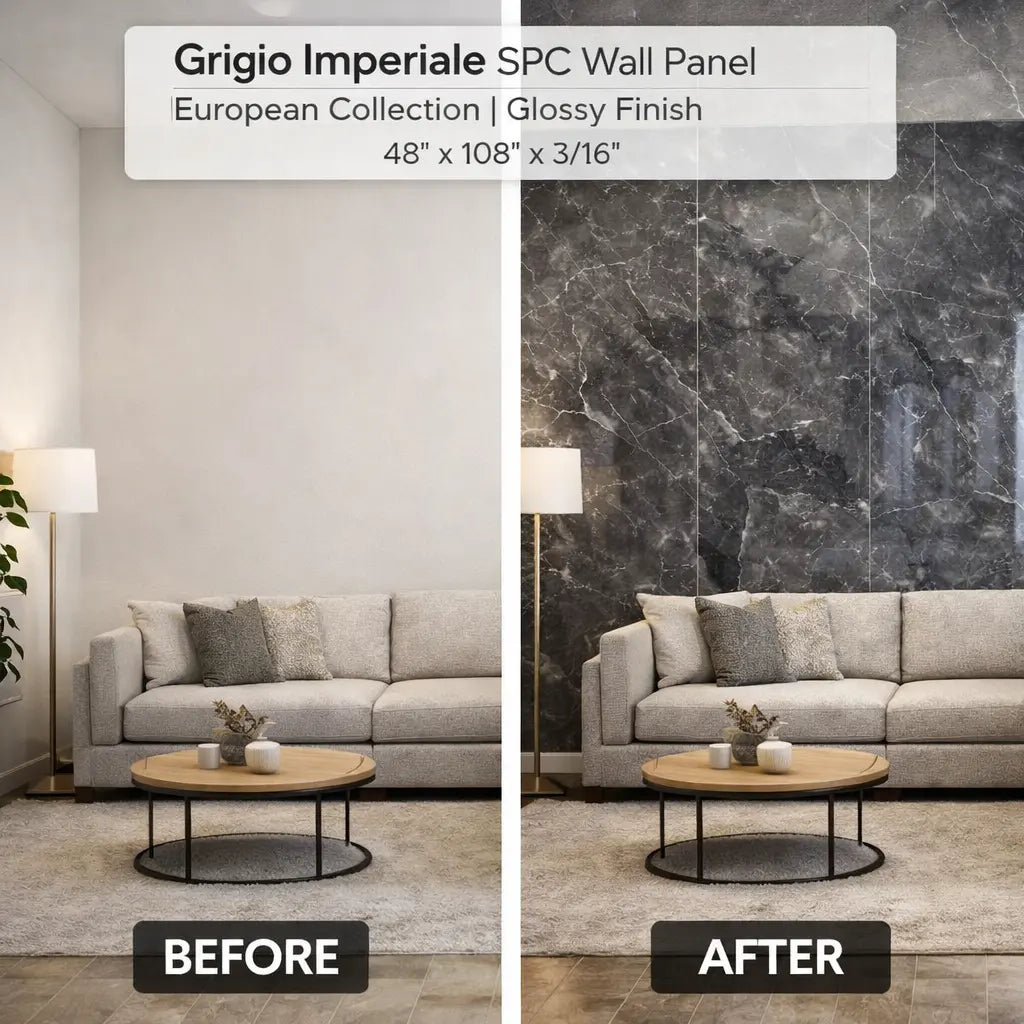 Grigio Imperiale SPC wall panel 4x9 deep charcoal grey stone interior wall
Flexstone Grigio Imperiale waterproof SPC wall panel
Grigio Imperiale SPC panel bathroom and feature wall
 Charcoal - grey stone SPC wall panel modern commercial interior
Grigio Imperiale interior wall panel architectural stone finish