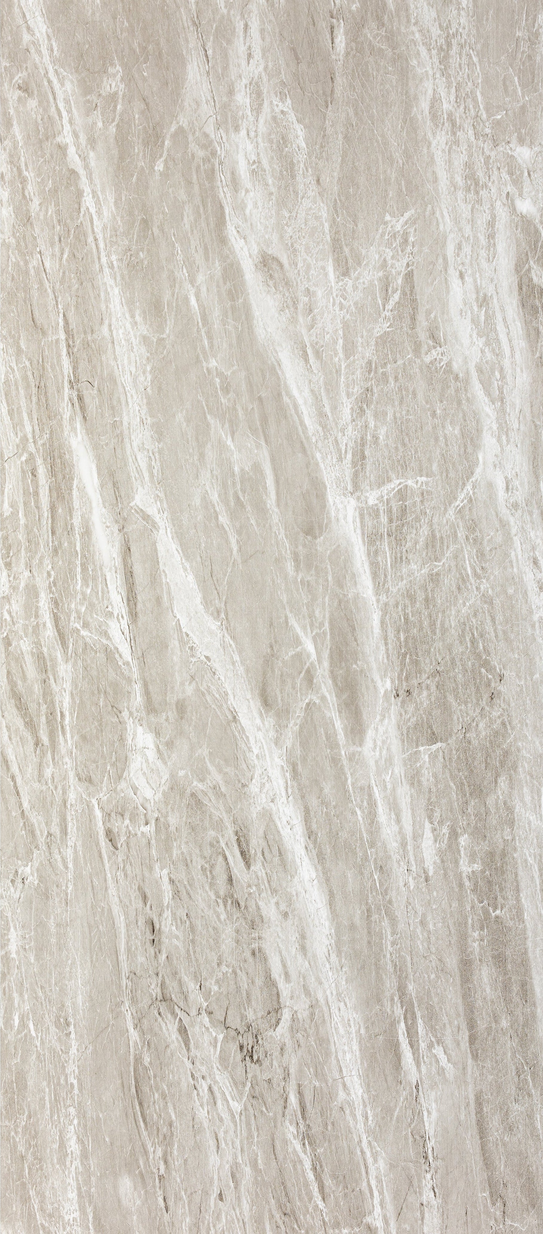FlexStone Madura Beige PVC wall panel with flowing ivory and taupe marble-look veins, 48 by 108 inches.