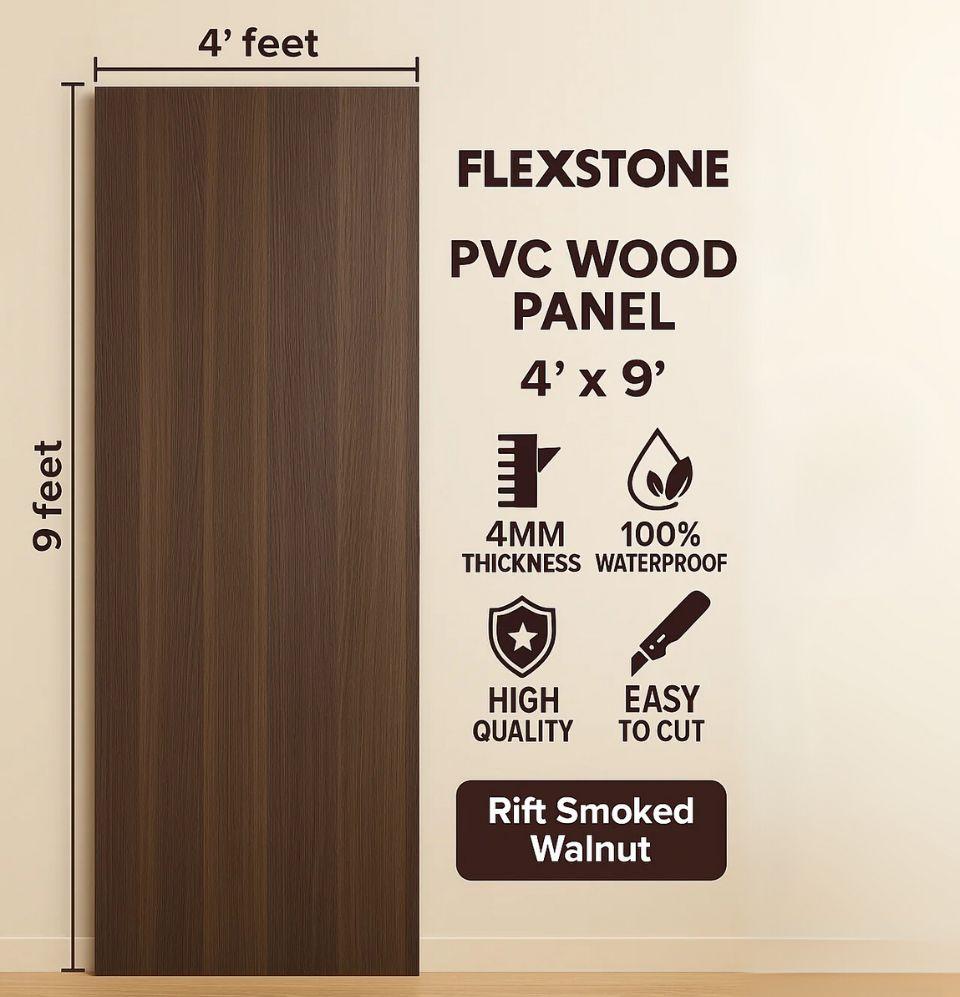 Smoked walnut SPC wall panels installed in modern living room with dark wood finish
Flexstone smoked walnut wall panels with seamless T-trim connection system
Dark walnut waterproof wall panels with straight edges and modern interior design
Wood-look SPC panels smoked walnut finish feature wall installation